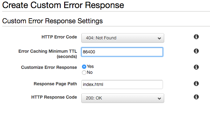 screen shot of cloudfront custom error response